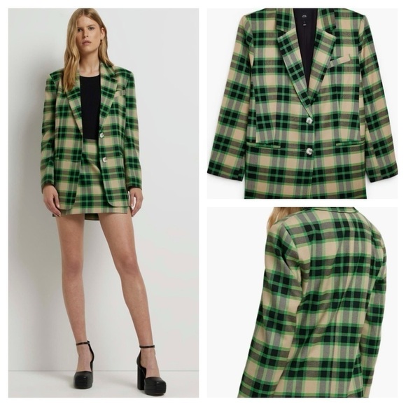 RIVER ISLAND
Check Dad Blazer In Green woman’s size US 4 NWT - Picture 1 of 14